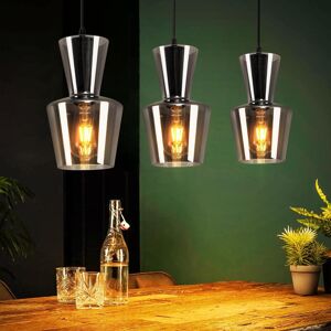 Metro Pendant light dining table kitchen lamp hanging - hanging lamp living room E27 dining table lamp smoke gray hanging lamp 3 flames glass vintage pendan Matte Black 150cm H X 15cm W X 56cm D