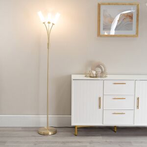 Fairmont Park Abrianne Matt Black 3 Way Curved Arm Reed Shaded Upright Floor Lamp with LED Bulbs Brushed Gold 158.5cm H X 26.5cm W X 26.5cm D