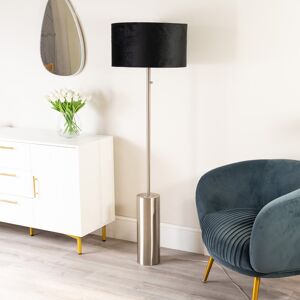 Heritage Hues Lexy Forest Green Velvet Drum Shade with Brushed Chrome Dimmable Floor Lamp with LED Bulb Brushed Chrome/Black 150cm H X 45cm W X 45cm D