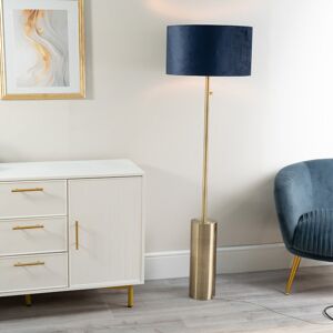 Heritage Hues Lexy Forest Green Velvet Drum Shade with Brushed Chrome Dimmable Floor Lamp with LED Bulb Navy/Antique Brass 150cm H X 45cm W X 45cm D