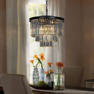 Canora Grey Allys 6-Lights Modern Matte Black Tier Round Crystal Fringe Chandelier Matte Black 137.16cm H X 50cm W X 50cm D