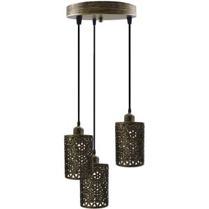 Marlow Home Co. Industrial Retro Pendant Light 3 Way Round Ceiling Base Brushed Finished Metal Ceiling Lamp Shade Pendant E27 Lamp Base For Home Living Room Office Ki Brushed Brass 117cm H X 31cm W X 31cm D