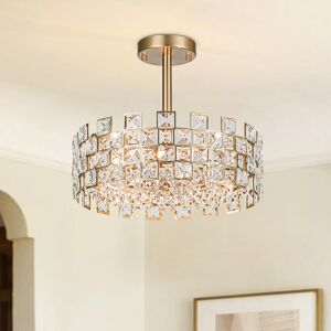 Canora Grey Atticus 4-Light Modern Round Crystal Semi Flush Mount Ceiling Light Gold 31cm H X 38cm W X 38cm D