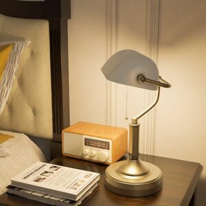 Mercer41 Banker's Table Lamp Desk Lamp With Antique Bronze Tone Base, Glass Shade And Pull Rope Switch For Home Office, Living Room, Bedroom, Dining Room White 39cm H X 22.5cm W X 13.5cm D Mercer41 Banker's Table Lamp Desk Lamp With Antique Bronze Tone Base, Glass Shade And Pull Rope Switch For Home Office, Living Room, Bedroom, Dining Room White 39cm H X 22.5cm W X 13.5cm D