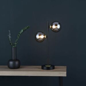Metro Eaen 2 Light Black and Gold Table Lamp with Smoked Glass Black 43cm H X 24cm W X 24cm D Metro Eaen 2 Light Black and Gold Table Lamp with Smoked Glass Black 43cm H X 24cm W X 24cm D