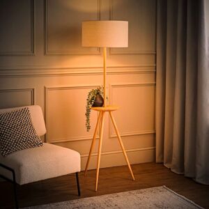 George Oliver Tolono Side Table Black Wood Tripod Floor Lamp with Linen Shade Natural 150cm H X 45cm W X 45cm D George Oliver Tolono Side Table Black Wood Tripod Floor Lamp with Linen Shade Natural 150cm H X 45cm W X 45cm D