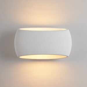 Metro Ceres Modern Indoor Plaster Wall Light, Paintable White Oval Shade, E27 Bulb Base Up & Downlight 16.5cm H x 30cm W x 12cm D Metro Ceres Modern Indoor Plaster Wall Light, Paintable White Oval Shade, E27 Bulb Base Up & Downlight 16.5cm H x 30cm W x 12cm D
