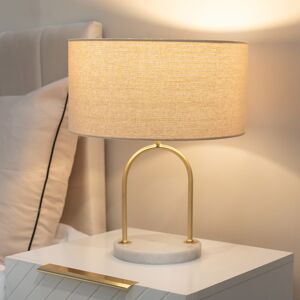 Fairmont Park Rachel Black Arch Marble Base Table Lamp with White Linen Lamp Shade and Bulb Natural/Brushed Gold 39cm H X 32cm W X 32cm D Fairmont Park Rachel Black Arch Marble Base Table Lamp with White Linen Lamp Shade and Bulb Natural/Brushed Gold 39cm H X 32cm W X 32cm D