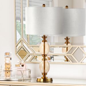 Mercer41 Earls 73.5cm Elegant Table Lamp for Living Room, Glass Base Bedside Buffet Lamp with Velvet Shade Gold;Clear 74cm H X 36cm W X 36cm D Mercer41 Earls 73.5cm Elegant Table Lamp for Living Room, Glass Base Bedside Buffet Lamp with Velvet Shade Gold;Clear 74cm H X 36cm W X 36cm D