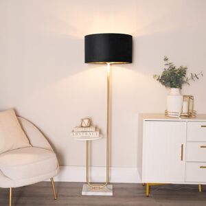 Fairmont Park Ahlayla Floor Lamp with Table and Velvet with Inner Lamp Shade and LED Bulb Brushed/White/Black/Gold 146cm H X 54cm W X 35cm D Fairmont Park Ahlayla Floor Lamp with Table and Velvet with Inner Lamp Shade and LED Bulb Brushed/White/Black/Gold 146cm H X 54cm W X 35cm D