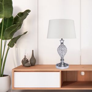 Rosdorf Park Colten Chrome Crystal Decorative Modern Table Lamp Ivory Linen Rosdorf Park Colten Chrome Crystal Decorative Modern Table Lamp Ivory Linen