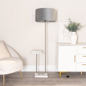 Fairmont Park Ahlayla Floor Lamp with Table and Velvet with Inner Lamp Shade and LED Bulb Brushed/White/Grey/Chrome 146cm H X 54cm W X 35cm D Fairmont Park Ahlayla Floor Lamp with Table and Velvet with Inner Lamp Shade and LED Bulb Brushed/White/Grey/Chrome 146cm H X 54cm W X 35cm D