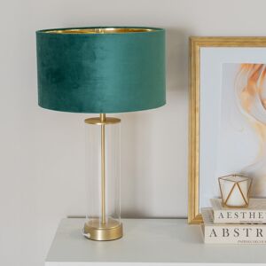 Fairmont Park Ahedo Glass with Table Lamp and Velvet with Metallic Inner Lamp Shade and LED Bulb Clear/Gold Base/Green Shade 56cm H X 35cm W X 35cm D Fairmont Park Ahedo Glass with Table Lamp and Velvet with Metallic Inner Lamp Shade and LED Bulb Clear/Gold Base/Green Shade 56cm H X 35cm W X 35cm D