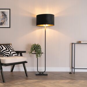 Fairmont Park Ahlayla Floor Lamp with Table and Velvet with Inner Lamp Shade and LED Bulb Black/Gold/Matte/Black 146cm H X 54cm W X 35cm D Fairmont Park Ahlayla Floor Lamp with Table and Velvet with Inner Lamp Shade and LED Bulb Black/Gold/Matte/Black 146cm H X 54cm W X 35cm D