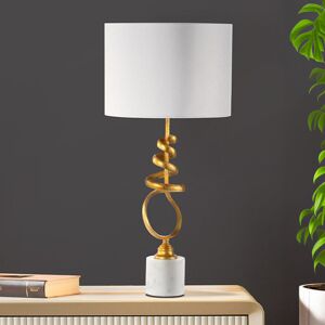 Canora Grey Babli 76.5cm Marble Table Lamp with Metal Base for Bedroom Furniture, Bedside Buffet Lamp with Linen Shade Gold 76cm H X 36cm W X 36cm D Canora Grey Babli 76.5cm Marble Table Lamp with Metal Base for Bedroom Furniture, Bedside Buffet Lamp with Linen Shade Gold 76cm H X 36cm W X 36cm D