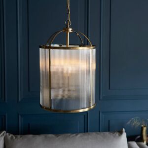 Three Posts Bearse Pendant Clear Ribbed Glass;Antique Brass Plate 41.50 H cm x 30 W cm Three Posts Bearse Pendant Clear Ribbed Glass;Antique Brass Plate 41.50 H cm x 30 W cm