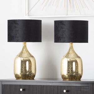 Canora Grey Stanislas Luxury Table Lamps, 48cm Bedside Buffet Lamp with Glass Base and Velvet Shade Black;Gold 48cm H X 30cm W Canora Grey Stanislas Luxury Table Lamps, 48cm Bedside Buffet Lamp with Glass Base and Velvet Shade Black;Gold 48cm H X 30cm W