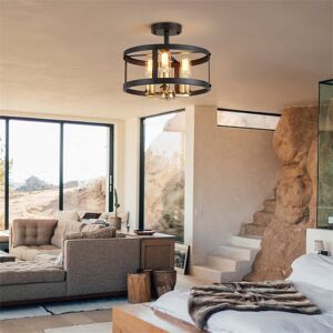 Borough Wharf Vintage Semi-Flush Ceiling Light Fixture, 3 Lights (E27 Medium Bulbs) Round Farmhouse Chandelier Satin Black 14cm H X 33cm W X 33cm D Borough Wharf Vintage Semi-Flush Ceiling Light Fixture, 3 Lights (E27 Medium Bulbs) Round Farmhouse Chandelier Satin Black 14cm H X 33cm W X 33cm D