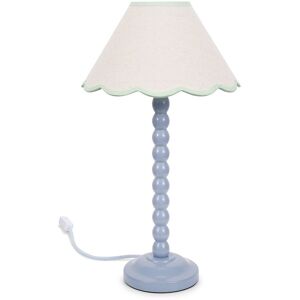 World Menagerie Nephi Bobbins Painted Table Lamp with Tapered Natural Linen Trim Scallop Shade Natural Linen with Green Trim/Blue 44cm H World Menagerie Nephi Bobbins Painted Table Lamp with Tapered Natural Linen Trim Scallop Shade Natural Linen with Green Trim/Blue 44cm H