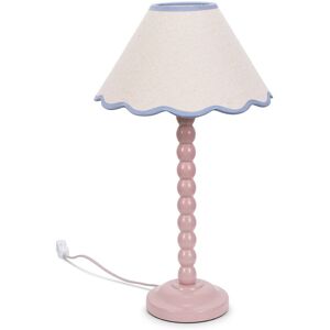 World Menagerie Nephi Bobbins Painted Table Lamp with Tapered Natural Linen Trim Scallop Shade Natural Linen with Blue Trim/Pink 44cm H World Menagerie Nephi Bobbins Painted Table Lamp with Tapered Natural Linen Trim Scallop Shade Natural Linen with Blue Trim/Pink 44cm H