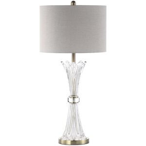 Canora Grey Bajram Table Lamp with Hour Glass Shaped Glass Base for Living Room, Bedside Buffet Lamp with Linen Shade Clear 82cm H X 38cm W X 38cm D Canora Grey Bajram Table Lamp with Hour Glass Shaped Glass Base for Living Room, Bedside Buffet Lamp with Linen Shade Clear 82cm H X 38cm W X 38cm D