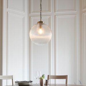 Three Posts Bateson 1 - Light Globe Pendant Antique Brass/Clear Ribbed Glass 100cm H x 35cm W x 35cm D Three Posts Bateson 1 - Light Globe Pendant Antique Brass/Clear Ribbed Glass 100cm H x 35cm W x 35cm D