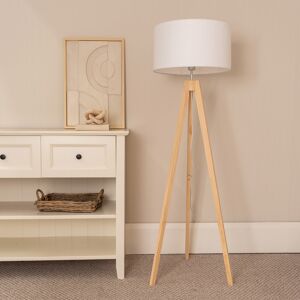 Fjørde & Co Barneveld Natural Wood Tripod Floor Lamp with Fabric Lamp Shade White 150cm H X 45cm W X 45cm D Fjørde & Co Barneveld Natural Wood Tripod Floor Lamp with Fabric Lamp Shade White 150cm H X 45cm W X 45cm D