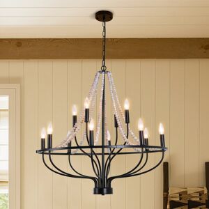 Breakwater Bay Kenwyn 12-Light Dimmable Wagon Wheel Chandelier with Beaded Accents Black;Black 76cm H X 80cm W X 80cm D Breakwater Bay Kenwyn 12-Light Dimmable Wagon Wheel Chandelier with Beaded Accents Black;Black 76cm H X 80cm W X 80cm D