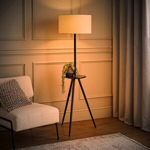 George Oliver Tolono Side Table Black Wood Tripod Floor Lamp with Linen Shade Black 150cm H X 45cm W X 45cm D George Oliver Tolono Side Table Black Wood Tripod Floor Lamp with Linen Shade Black 150cm H X 45cm W X 45cm D
