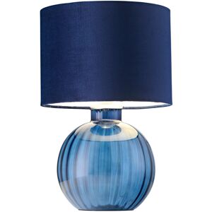 Breakwater Bay Mitzi Contemporary Ribbed Glass Table Lamp with Velvet Fabric Shade Blue 42cm H X 28cm W X 28cm D Breakwater Bay Mitzi Contemporary Ribbed Glass Table Lamp with Velvet Fabric Shade Blue 42cm H X 28cm W X 28cm D