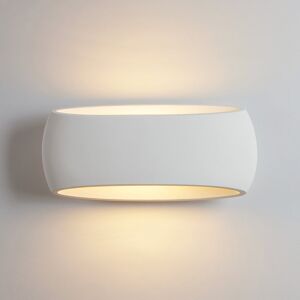 Metro Ceres Modern Indoor Plaster Wall Light, Paintable White Oval Shade, E27 Bulb Base Up & Downlight 17cm H x 38cm W x 12cm D Metro Ceres Modern Indoor Plaster Wall Light, Paintable White Oval Shade, E27 Bulb Base Up & Downlight 17cm H x 38cm W x 12cm D
