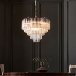 Mercer41 Woodland 12 - Light Chandelier Bright Nickel Plate;Clear Ribbed Glass 14cm H X 50cm W X 50cm D Mercer41 Woodland 12 - Light Chandelier Bright Nickel Plate;Clear Ribbed Glass 14cm H X 50cm W X 50cm D