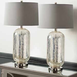 Metro Crosthwait 77.5cm Table Lamp with Glass Base For Bedroom Furniture, Bedside Buffet Lamp with Silk Shade Silver/Gray/Silver Metro Crosthwait 77.5cm Table Lamp with Glass Base For Bedroom Furniture, Bedside Buffet Lamp with Silk Shade Silver/Gray/Silver