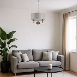 Three Posts Durham 3 - Light Drum Shade Chandelier Silver Grey 30cm H X 45cm W X 45cm D Three Posts Durham 3 - Light Drum Shade Chandelier Silver Grey 30cm H X 45cm W X 45cm D