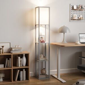 17 Stories Floor Lamp with 3 Layers Wooden Shelves, Modern 160cm Standing Light Reading Lamp for Living Room Grey 160cm H X 26cm W X 26cm D 17 Stories Floor Lamp with 3 Layers Wooden Shelves, Modern 160cm Standing Light Reading Lamp for Living Room Grey 160cm H X 26cm W X 26cm D
