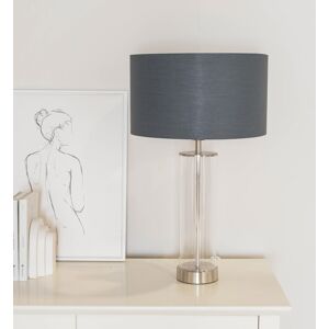 Fairmont Park Ahedo Glass with Table Lamp and Velvet with Metallic Inner Lamp Shade and LED Bulb Clear/Chrome Base/Grey/Metallic Chrome Shade 56cm H X 35cm W X 35cm D Fairmont Park Ahedo Glass with Table Lamp and Velvet with Metallic Inner Lamp Shade and LED Bulb Clear/Chrome Base/Grey/Metallic Chrome Shade 56cm H X 35cm W X 35cm D