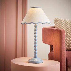 World Menagerie Nephi Bobbins Painted Table Lamp with Tapered Natural Linen Trim Scallop Shade Natural Linen with Blue Trim/Blue 44cm H World Menagerie Nephi Bobbins Painted Table Lamp with Tapered Natural Linen Trim Scallop Shade Natural Linen with Blue Trim/Blue 44cm H