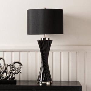 Ivy Bronx Costinela Living Room Table Lamp with Twisted Glass Base, Bedside Buffet Lamp for Bedroom with Linen Shade Black/Black 78cm H X 38cm W X 38cm D Ivy Bronx Costinela Living Room Table Lamp with Twisted Glass Base, Bedside Buffet Lamp for Bedroom with Linen Shade Black/Black 78cm H X 38cm W X 38cm D