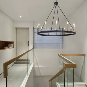 HOME MATE GmbH 12-Light Wagon Wheel Candle Style Chandelier Classic black/brass -colored dust 91.26cm H X 101.3cm W X 101.3cm D HOME MATE GmbH 12-Light Wagon Wheel Candle Style Chandelier Classic black/brass -colored dust 91.26cm H X 101.3cm W X 101.3cm D