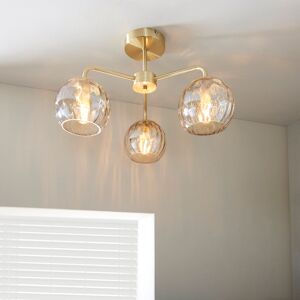 Corrigan Studio Litchford 3-Light 47cm Semi Flush Mount Satin Brass/Champagne Lustre Glass 52cm W X 52cm D Corrigan Studio Litchford 3-Light 47cm Semi Flush Mount Satin Brass/Champagne Lustre Glass 52cm W X 52cm D