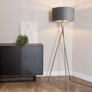 Latitude Run Beamon Gloss Tripod Floor Lamp with Velvet and Metallic Inner Lamp Shade Polished Chrome Base/Grey Velvet & Chrome 154cm H X 57cm W X 57cm D Latitude Run Beamon Gloss Tripod Floor Lamp with Velvet and Metallic Inner Lamp Shade Polished Chrome Base/Grey Velvet & Chrome 154cm H X 57cm W X 57cm D