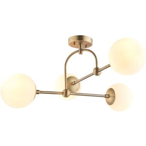 Canora Grey Cadel 4 - Light 70.5Cm Sputnik Semi Flush Mount Matt Antique Brass Plate & Opal Glass 32.5cm H X 70.5cm W X 70.5cm D Canora Grey Cadel 4 - Light 70.5Cm Sputnik Semi Flush Mount Matt Antique Brass Plate & Opal Glass 32.5cm H X 70.5cm W X 70.5cm D