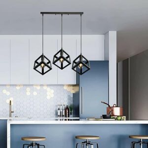 Borough Wharf Barreto 3-Light Kitchen Island Rectangle Pendant with PVC Accents Black 125cm H X 50cm W Borough Wharf Barreto 3-Light Kitchen Island Rectangle Pendant with PVC Accents Black 125cm H X 50cm W