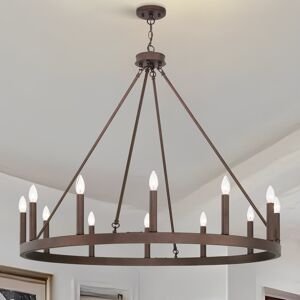 HOME MATE GmbH 12-Light Wagon Wheel Candle Style Chandelier Oil Rubbed Bronze 91.26cm H X 101.3cm W X 101.3cm D HOME MATE GmbH 12-Light Wagon Wheel Candle Style Chandelier Oil Rubbed Bronze 91.26cm H X 101.3cm W X 101.3cm D