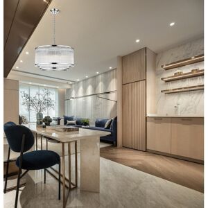 Canora Grey 5 - Light Geometric LED Pendant with Glass Accents Chrome 145cm H x 41.5cm W Canora Grey 5 - Light Geometric LED Pendant with Glass Accents Chrome 145cm H x 41.5cm W