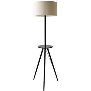 George Oliver Tolono Side Table Black Wood Tripod Floor Lamp with Linen Shade and Bulb Black 150cm H X 45cm W X 45cm D George Oliver Tolono Side Table Black Wood Tripod Floor Lamp with Linen Shade and Bulb Black 150cm H X 45cm W X 45cm D