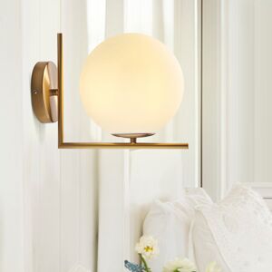 Fairmont Park Barnesbury 1-Light Armed Sconce, Frosted White Glass Globe & Brass Wall Sconce Brass 25cm H X 20cm W X 25cm D Fairmont Park Barnesbury 1-Light Armed Sconce, Frosted White Glass Globe & Brass Wall Sconce Brass 25cm H X 20cm W X 25cm D