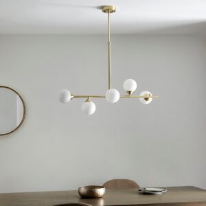 Canora Grey Bendeguz Wangara 5-Light Unique Chandelier Satin Brass/Gloss White Glass 33cm H X 90cm W X 30.2cm D Canora Grey Bendeguz Wangara 5-Light Unique Chandelier Satin Brass/Gloss White Glass 33cm H X 90cm W X 30.2cm D