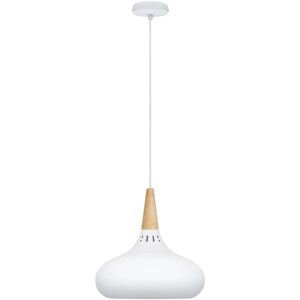 Norden Home Radley 1 - White Industrial Pendant Light with Wood-Look Holder – Modern Retro Metal Dome Ceiling Light for Kitchen Island, Lounge, Dining Room, Cafe, Polished Nickel Norden Home Radley 1 - White Industrial Pendant Light with Wood-Look Holder – Modern Retro Metal Dome Ceiling Light for Kitchen Island, Lounge, Dining Room, Cafe, Polished Nickel