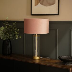 Fairmont Park Simonetta Matt Gold and Clear Tube Table Lamp with Blush Velvet Reni Shade and 6W GLS Warm White Bulb Gold/Blush 49.5cm H X 22.5cm W X 57.15cm D Fairmont Park Simonetta Matt Gold and Clear Tube Table Lamp with Blush Velvet Reni Shade and 6W GLS Warm White Bulb Gold/Blush 49.5cm H X 22.5cm W X 57.15cm D